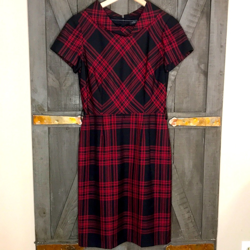 TAHARI Red and Black Plaid Retro Dress